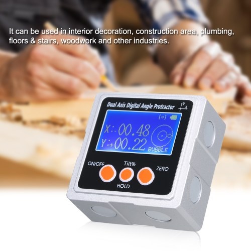 

Mini Dual Axis Digital Angle Protractor Zinc Alloy Shell 360° Measuring Range LCD Display Backlight Digital Inclinometer with Magnet