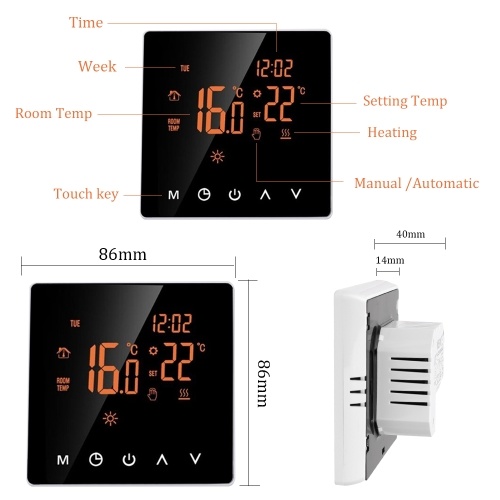 

Large Power Intelligent Temperature Controller Touching Screen Weekly Circulation Programming System Thermostat Anti-flammable PC Housing Material