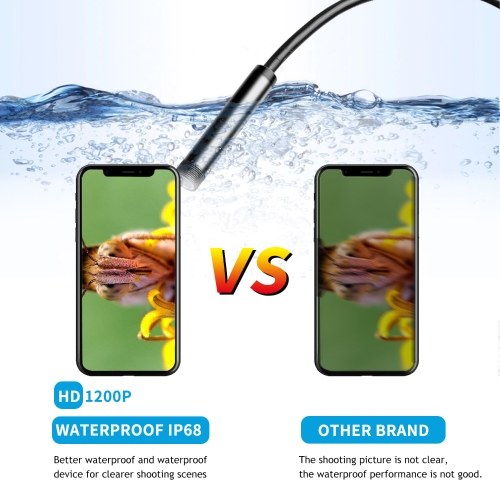 8mm Wireless Endoscope Camera IP68 Waterproof WiFi Inspection 2.0MP HD 8 LED Semi-Rigid Cable Borescope for iPhones iPads Android Devices and PC Black 1M 
