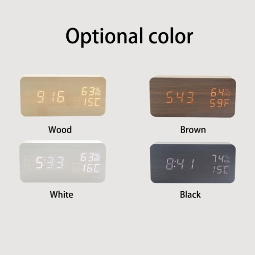 

LED Wooden Modern Table Clock Small Standing Clock Date Temperature Humidity Display Digital Alarm Clock