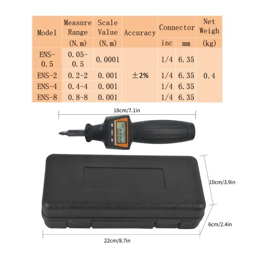 

ENS-0.5 1/4" Mini Digital Torque Screwdriver with Buzzer and LED Flash Alarm Dual Direction Cordless Torque Range 0.05 to 0.5N.m Interchangeable Head