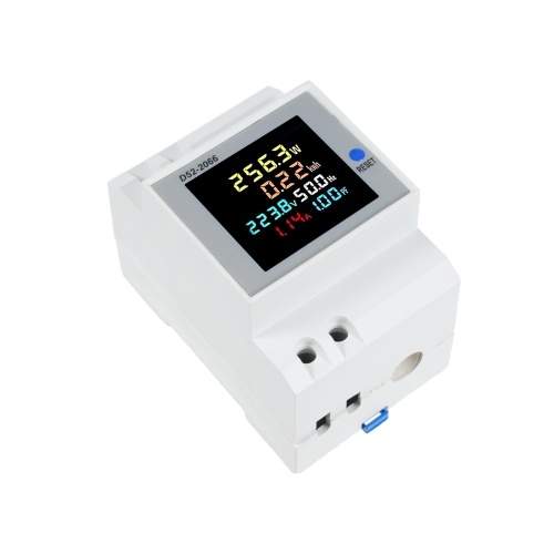 D52-2066 6-in-1 Digital Single Phase Energy Meter Tester Din Rail AC Monitor Voltage Current Power Factor Active KWH AC 40V~300V 100A Electricity Usage Monitor