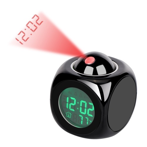 Multi-Function Projection Clock Led Colorful Backlight Electronic Alarm Clock Voice Report With Thermometer Snooze Function