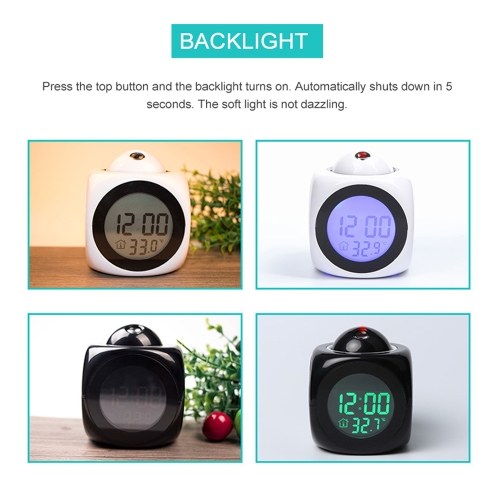 

Multi-Function Projection Clock Led Colorful Backlight Electronic Alarm Clock Voice Report With Thermometer Snooze Function