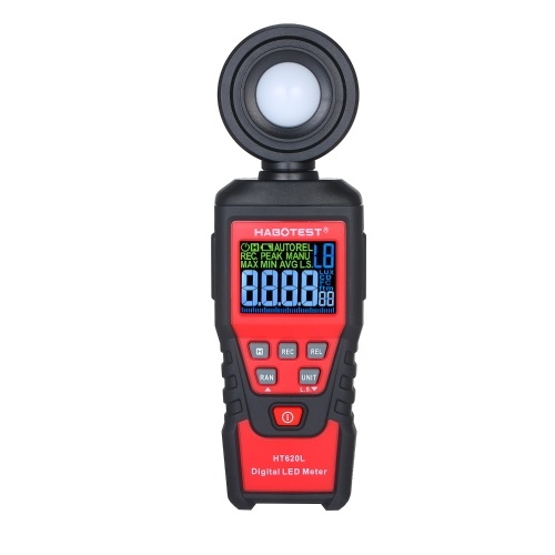 HABOTEST HT620L Handheld Digital Illuminometer Handheld LCD Backlight Lux Light Illuminance Meter Battery-powered Photometer Luxmeter for Plants with 180° Rotatable Probe Measuring Range Up to 100,000 Lux/FC Self-defined Light Source Coefficient and Storage Bag for Indoor Plant Grow LED Lights