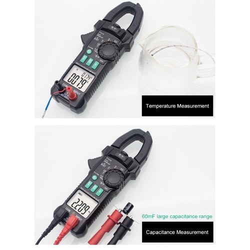 FUYI AC DC Inrush Current Clamp Meter 6000 Count Automatic Range Clamp Multimeter Temperature Testing Multifunctional Dual Display True RMS AC DC Surge Current Clamp Ammeter Clamp Gauge Black FY219 