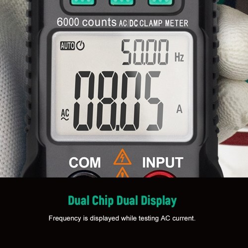 FUYI AC DC Inrush Current Clamp Meter 6000 Count Automatic Range Clamp Multimeter Temperature Testing Multifunctional Dual Display True RMS AC DC Surge Current Clamp Ammeter Clamp Gauge Black FY219 