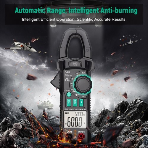 FUYI AC DC Inrush Current Clamp Meter 6000 Count Automatic Range Clamp Multimeter Temperature Testing Multifunctional Dual Display True RMS AC DC Surge Current Clamp Ammeter Clamp Gauge Black FY219 
