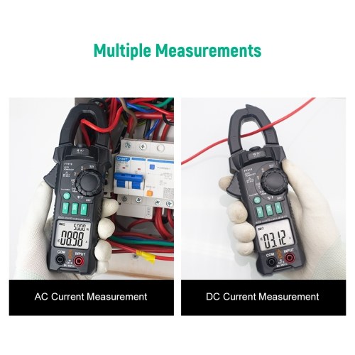 FUYI AC DC Inrush Current Clamp Meter 6000 Count Automatic Range Clamp Multimeter Temperature Testing Multifunctional Dual Display True RMS AC DC Surge Current Clamp Ammeter Clamp Gauge Black FY219 