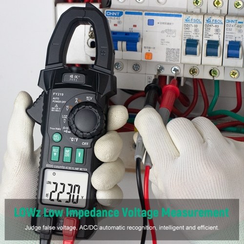 FUYI AC DC Inrush Current Clamp Meter 6000 Count Automatic Range Clamp Multimeter Temperature Testing Multifunctional Dual Display True RMS AC DC Surge Current Clamp Ammeter Clamp Gauge Black FY219 