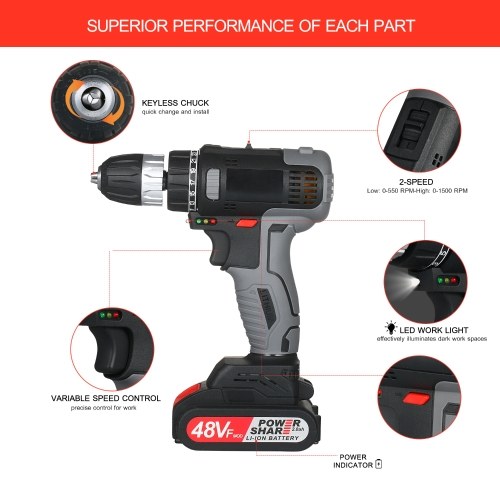 

160W 21V Cordless Drill Dirve Kit 2 Speed Brushless Cordless Power Drill with 2x1.5Ah Batteries Fast Charger 25+1 Torque Setting Max Torque 80N.m 3/8