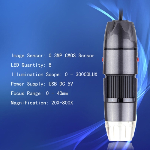 

20-800X 8LED USB Digital Microscope Zoom Endoscope Magnifier with Adjustable Stand 0.3MP Video Camera
