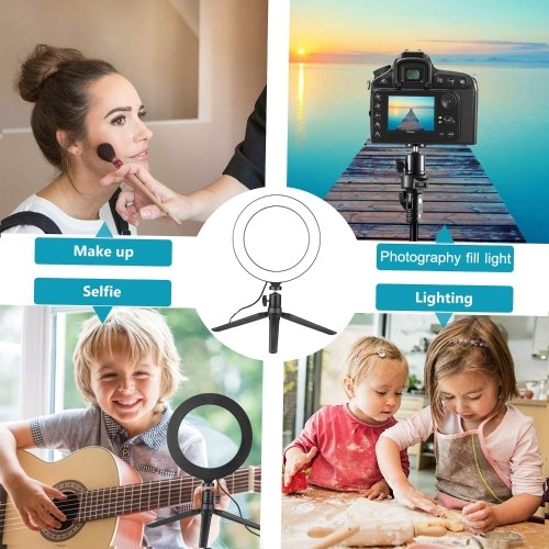 

8-дюймовый кольцевой светильник с регулируемой подставкой для штатива с регулируемой яркостью подсветки для макияжа Selfie Ringlight с 3 режимами освещения