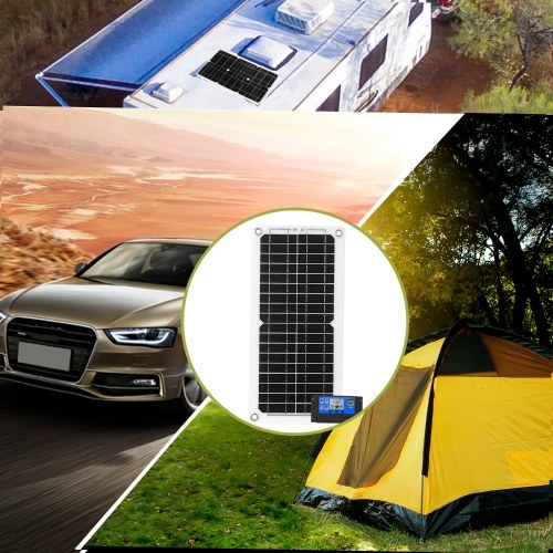 

12W 12V Solar Panel Kit with Charge Controller USB Port Off Grid Monocrystalline Module with SAE Connection Cable Kits for Camping Car Boat Marine