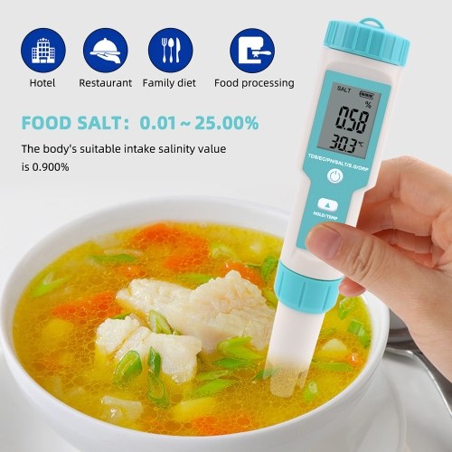 7 in 1 PH/TDS/EC/ORP/S.G/Salinity/Temperature Multi-Parameter Pocket Water Quality Tester with Electrode Replaceable C-600 PH Meter for Pools Drinking