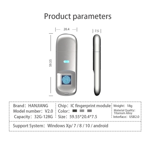 

USB2.0 Fingerprint Code Accurate Identificaiotn Privacy Management U Disk 32G/64G/128G Optional