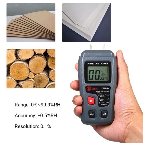Wood Moisture Test Moisture Meter 4 Modes Portable Hygrometer Pin Type Timber Humidity Instrument Handheld Water Leak Detector LCD Display 