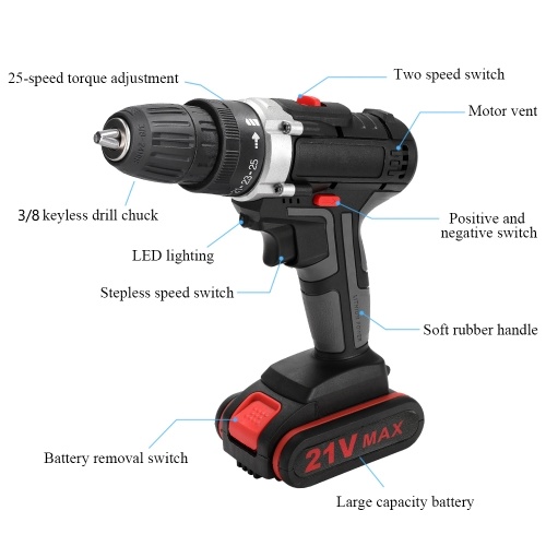 36V Multifunctional Electric Impact Cordless Drill High-power Lithium Battery Wireless Rechargeable Hand Drills Home DIY Electric Power Tools 