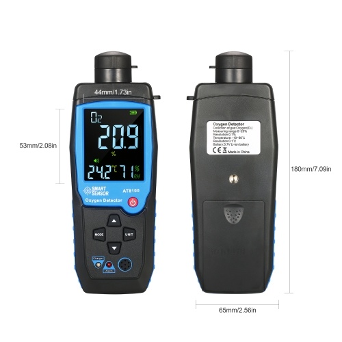 Handheld Digital Oxygen Detector USB Rechargeable Automotive O2 Sensor Tester Monitor LCD Display Adjustable Alarm Auto Power Off Oxygen Meter for Car Tunnel Laboratory and Industry
