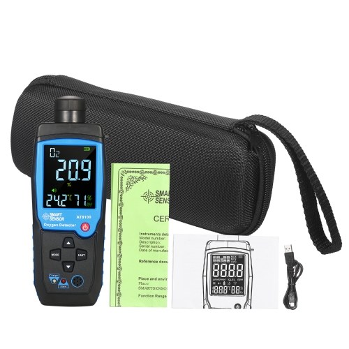 Handheld Digital Oxygen Detector USB Rechargeable Automotive O2 Sensor Tester Monitor LCD Display Adjustable Alarm Auto Power Off Oxygen Meter for Car Tunnel Laboratory and Industry 