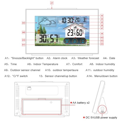 Wireless Weather Station Forecaster Indoor Outdoor Thermometer Hygrometer with Sensor 