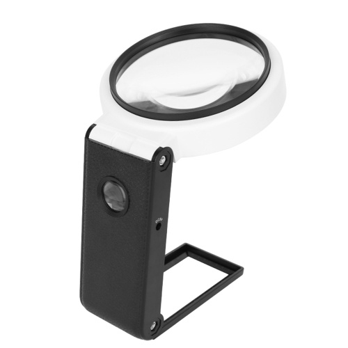 Loupe de poche 90mm Loupe multifonctionnelle 5X / 25X Miroir de lecture rond pliable à grossissement réglable avec 6 lumières LED 2 lampes UV