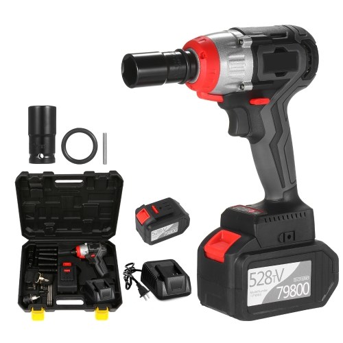 Cordless Impact Wrench 980Nm Torque Brushless Motor with 1/2 and 5/16 Inch Quick Chuck 2x6.0A Fast Charger Variable Speed Multifunction Impact Kit with Belt and Carrying Case