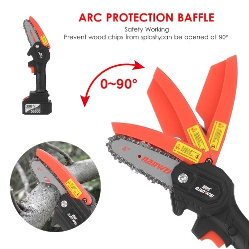 

21V Mini Cordless Chainsaw 4-Inch Electric Brush Pruning Saw 2 Pack 4.0A Rechargeable Lithium Battery