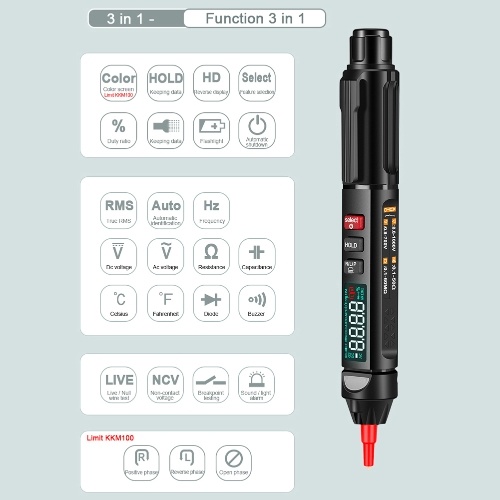 3 In 1 Intelligent Multimeter (Multimeter+Voltage Test Pen +Phase-sequence Meter) Multimeter AC/Direct Current Voltage Measurement Multifunction Utility Tool 