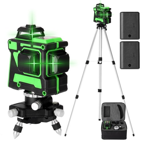 Multifunktionales selbstnivellierendes 3D-12-Linien-Lasernivellierungswerkzeug Vertikale horizontale Linien mit 1,5 m 3 Höhen, verstellbarem Stativständer aus Alu-Verlängerungsstange