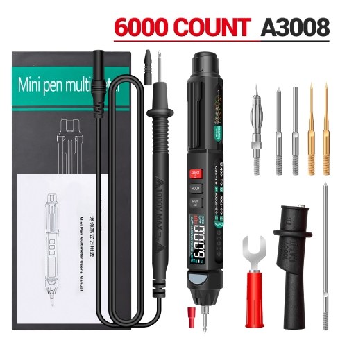 ANENG A3008 Pen Multimeter 6000 Counts Digital Multimeter Meter Tester with LCD Display Backlight Flashlight NCV Auto-off Multiple Accessories for Voltage Current Resistance Capacitance Diode Continuity Test (Color Screen & Phase Sequence Measurement) 