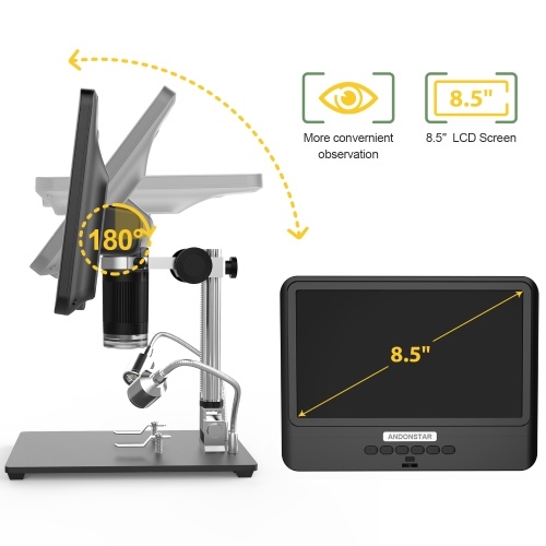 Andonstar AD208S 8.5 Inch LCD Display Screen 5X-1200X Digital Microscope 1280 * 800 Adjustable 1080P Scope Soldering Tool with Two Fill Lights