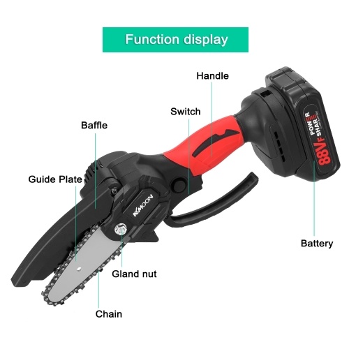 

KKmoon 21V 4inch Portable Electric Pruning-Saw 88VF Small Wood Spliting Chainsaw Brush Motor One-handed Woodworking Tool for Garden Orchard