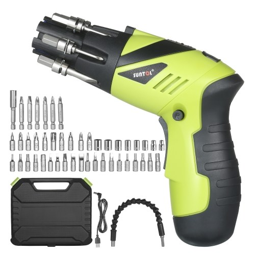 48-Piece 3.6V Rechargeable Cordless Screwdriver Kit 1/4 Inch Drive 6N.m Power Screwdriver Set with Extension Screwdriver Bits Sockets LED Light Two-position Handle Carrying Case