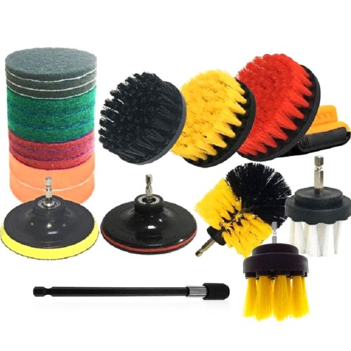 

KKmoon 20 PCS Drill Brush Attachments Set Includes Scrub Pads Sponges Different-Sized Brushes Power Scrubber Brushes with Extend Rod Versatile for Household Bathroom Kitchen Tub Sink Floor