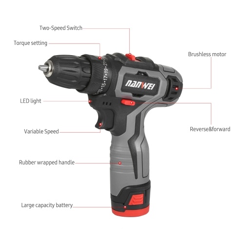 12V Electric Drill Cordless Drill Driver Handheld Portable Power Drill