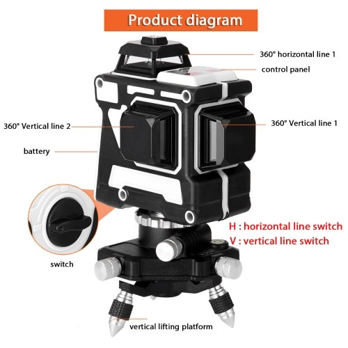 

Multifunctional 3D 12 Lines Laser Level Tool Vertical Horizontal Lines with Self-leveling Function