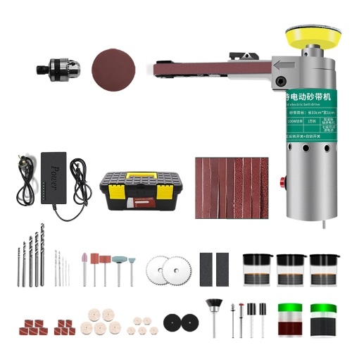 

211pcs 100W Mini Electric Belt Sander Electric Grinder Polisher Abrasive Belt Tool 7-Speed Small Handheld Grinding Machine with Sanding Belts Drill Bit Abrasive Cutting Wheel 10-inch Tool Box Full Accessory Kit