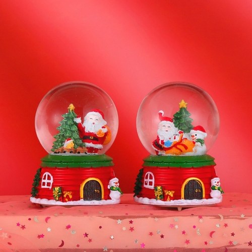 

Christmas Crystal Ball Decor Resin Decorative Snow Globe Colorful Light Musical Box Christmas Gift