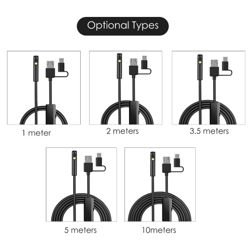 

Industrial Endoscopy Borescope Inspection Camera 3 In 1 Interface Replacement for Type-C/ Android/ USB Port Built-in 9 Dimmable Adjustable Brightness LEDs 8mm Lens 1960 * 1080 Resolution IP68 Water Resistance (2m Soft Wire)