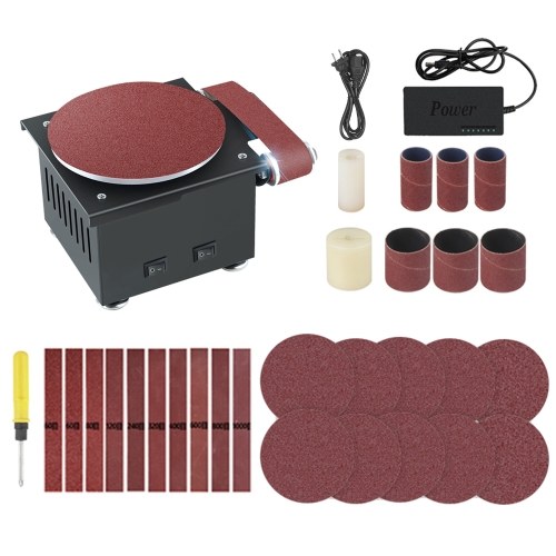 Mini Bench Belt and Disc Sander Sanding Roller Electric Edge Sharpener 7 Variable Speed 10 Sanding Discs/ Belts DIY Benchtop Sanding Polishing Grinding Machine for Wood Metal Acrylic