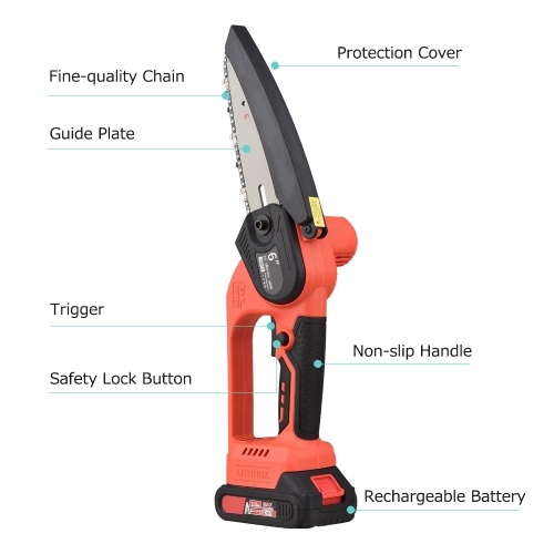 

21V Brushless Mini Cordless Chainsaw 6-inch Electric Chain Saw Handheld Pruning Saw 2.0Ah Rechargeable Battery Fast Charger Powered Tree Branch Pruner Pruning Shears Garden Tool for Tree Trimming Wood Cutting