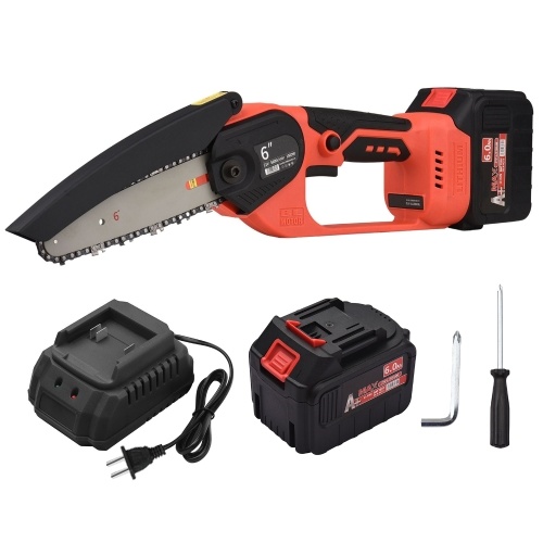

21V Brushless Mini Cordless Chainsaw 6-inch Electric Chain Saw Handheld Pruning Saw 6.0Ah Rechargeable Battery Fast Charger Powered Tree Branch Pruner Pruning Shears Garden Tool for Tree Trimming Wood Cutting