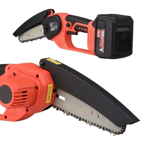 

21V Brushless Mini Cordless Chainsaw 6-inch Electric Chain Saw Handheld Pruning Saw 6.0Ah Rechargeable Battery Fast Charger Powered Tree Branch Pruner Pruning Shears Garden Tool for Tree Trimming Wood Cutting