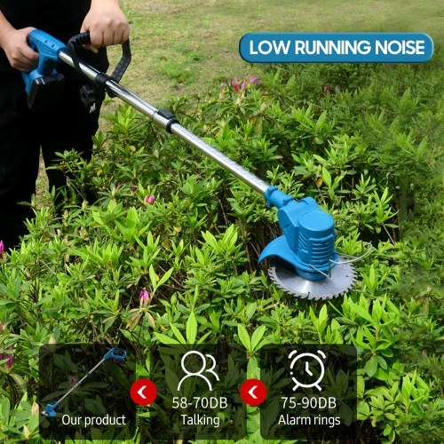 

21V Telescopic Handheld Cordless Grass Trimmer Electric Lawn Mower with Plastic/ Stainless Steel Blade, Circular Saw Blade (2 PCS 1500mAh Lithium Batteries)