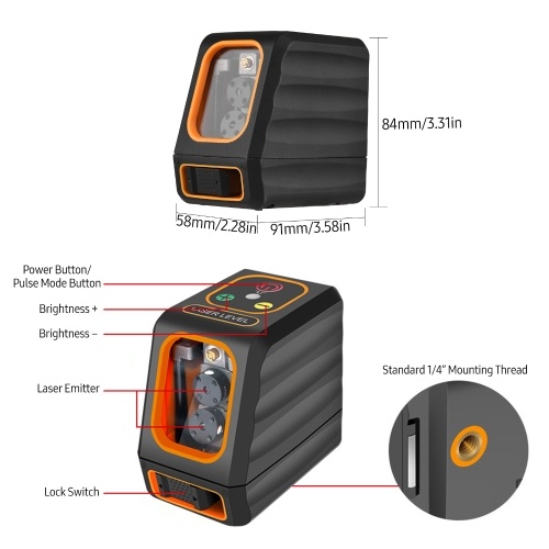 

Cross Line Laser Level 15M/ 49FT Self Leveling Horizontal and Vertical Red Beam Laser Line Marker 10 Levels Brightness