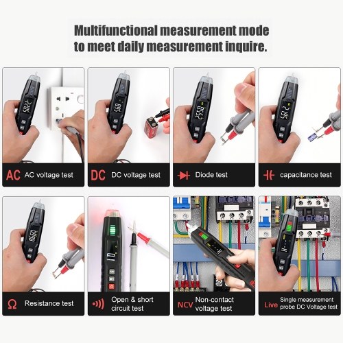 HABOTEST HT122A Pen Type Digital Multimeters Smart Handheld Multi-meter True RMS LCD Display 4000 Counts NCV Meter Voltmeter Pen Tester DC/AC Voltage Resistance Capacitance Frequency Tester Phase Sequence Detection 