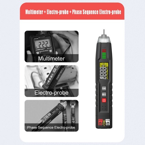 HABOTEST HT122A Pen Type Digital Multimeters Smart Handheld Multi-meter True RMS LCD Display 4000 Counts NCV Meter Voltmeter Pen Tester DC/AC Voltage Resistance Capacitance Frequency Tester Phase Sequence Detection 
