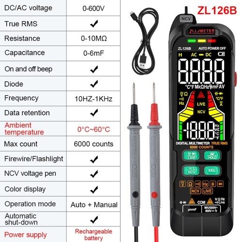 Digital Multimeter Professional Tester Meter Alternating Current Direct Current Voltage Multimetro True RMS Capacitance Temp Detector Multitester 