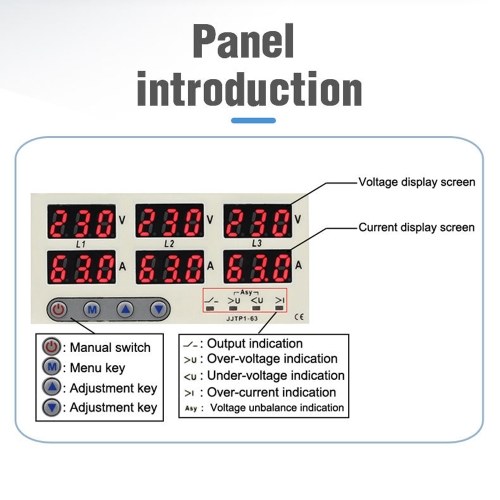 LCD Display Self-reset Protector Overvoltage Undervoltage Current Limiting Circuit Breaker Phase Lost Zeroloss Phase Sequence Voltage Unbalance Protector Overload Automatic Power Off Reclosure Switch 